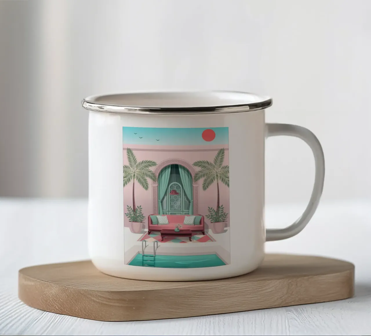 Ritiro nell'oasi tazza in smalto da Murni Strokes