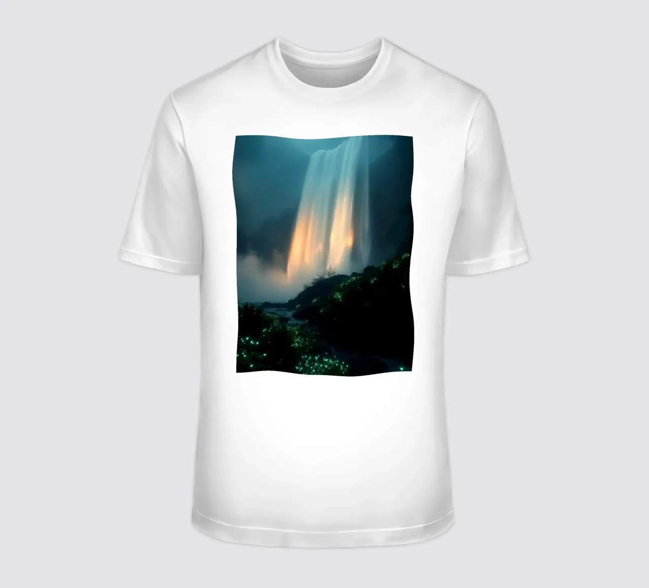 Superbe cascade abstraite avec une flore lumineuse sous la lune t-shirt de DesignDoodle