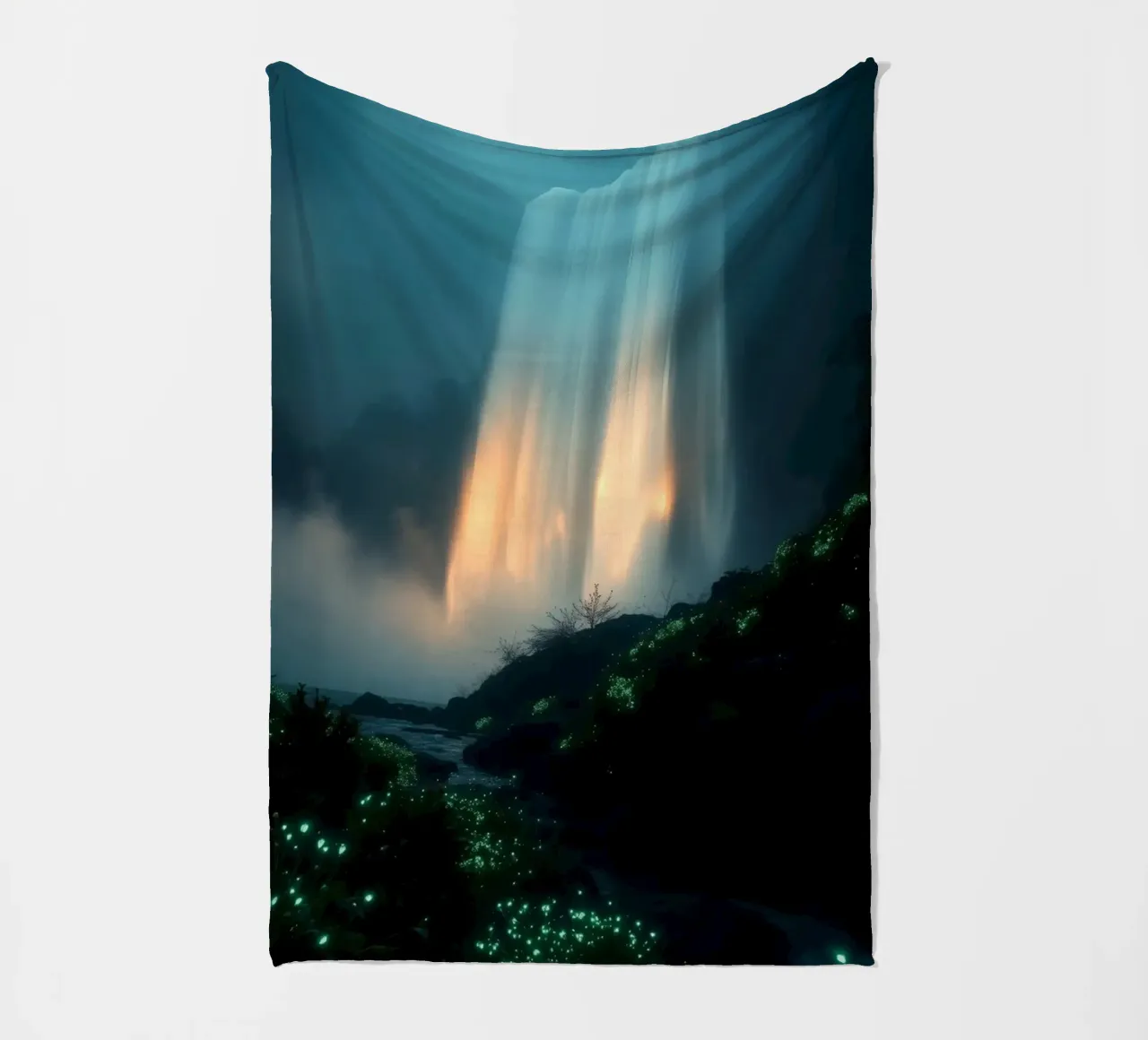 Superbe cascade abstraite avec une flore lumineuse sous la lune plaid polaire de DesignDoodle
