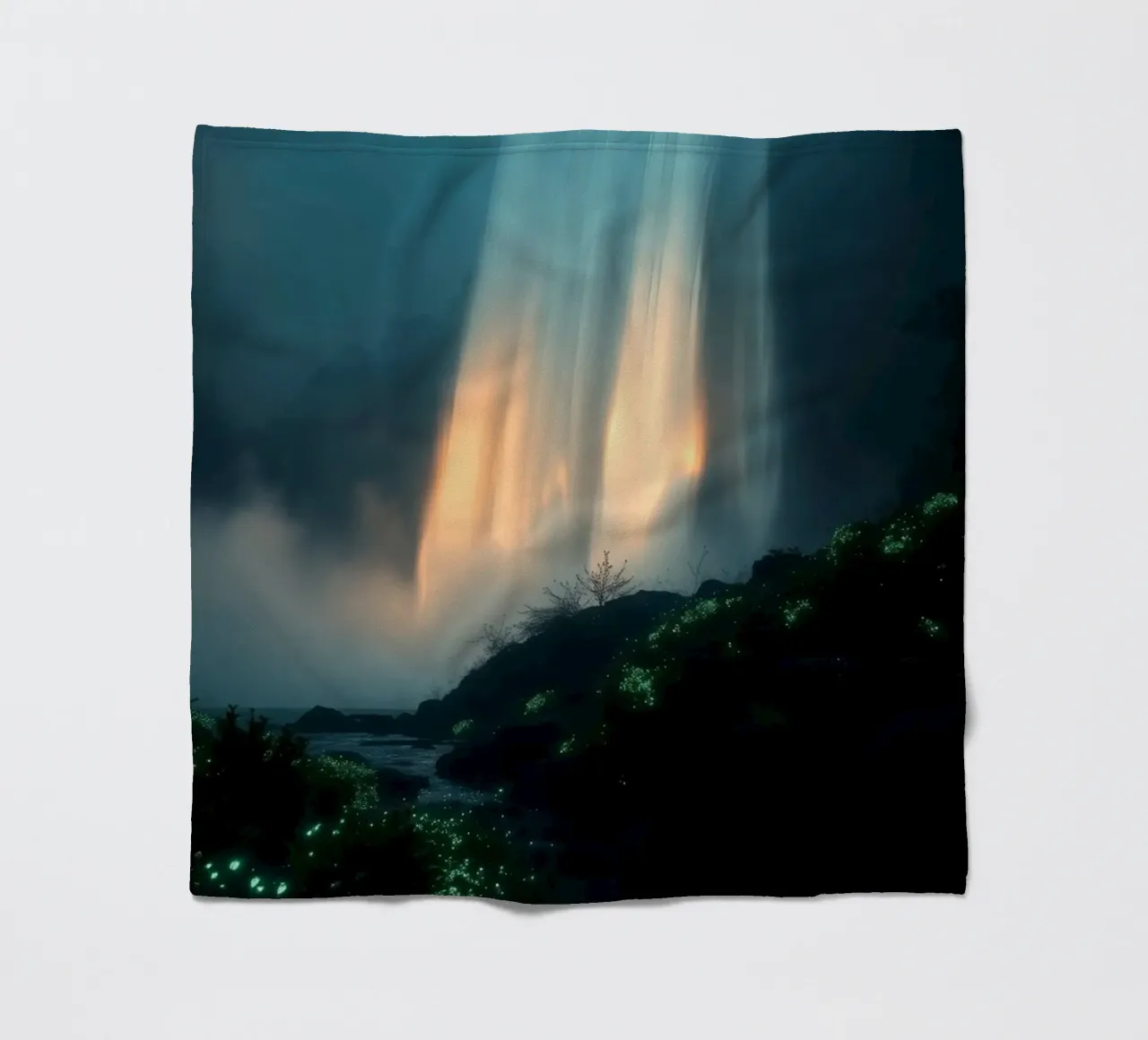 Superbe cascade abstraite avec une flore lumineuse sous la lune plaid polaire de DesignDoodle