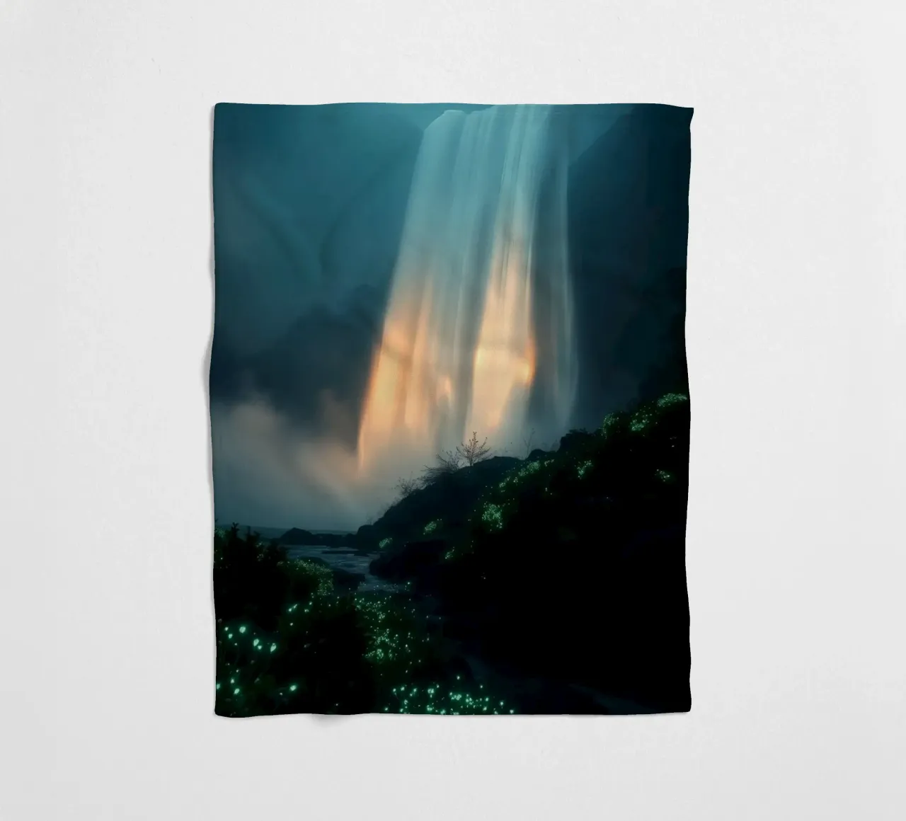 Superbe cascade abstraite avec une flore lumineuse sous la lune plaid polaire de DesignDoodle