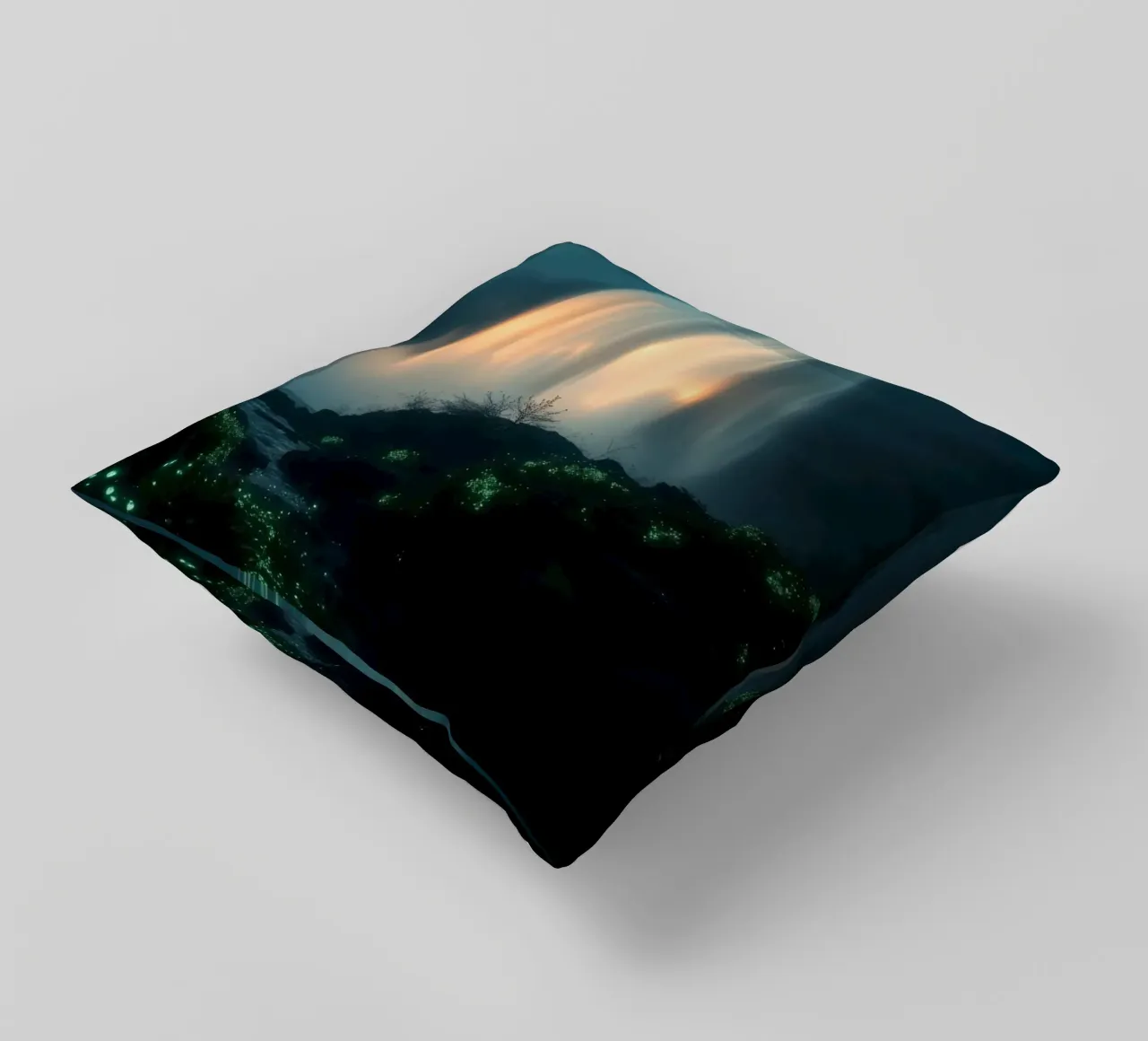 Superbe cascade abstraite avec une flore lumineuse sous la lune coussin de DesignDoodle