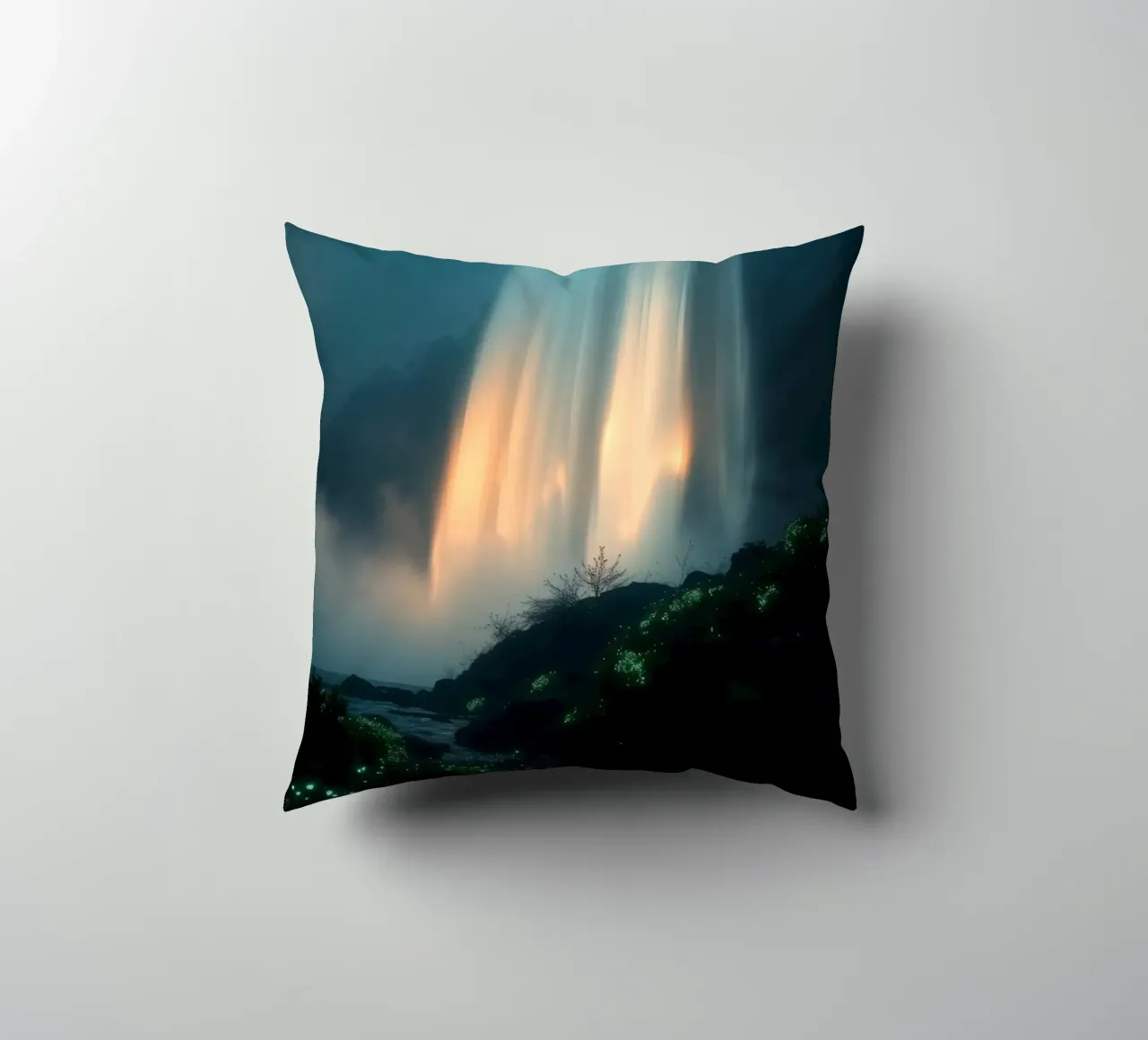 Superbe cascade abstraite avec une flore lumineuse sous la lune coussin de DesignDoodle