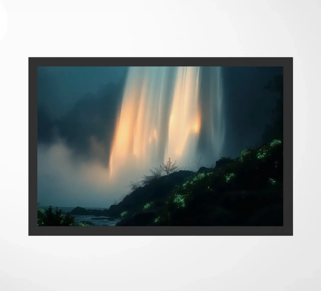 Superbe cascade abstraite avec une flore lumineuse sous la lune paillasson de DesignDoodle