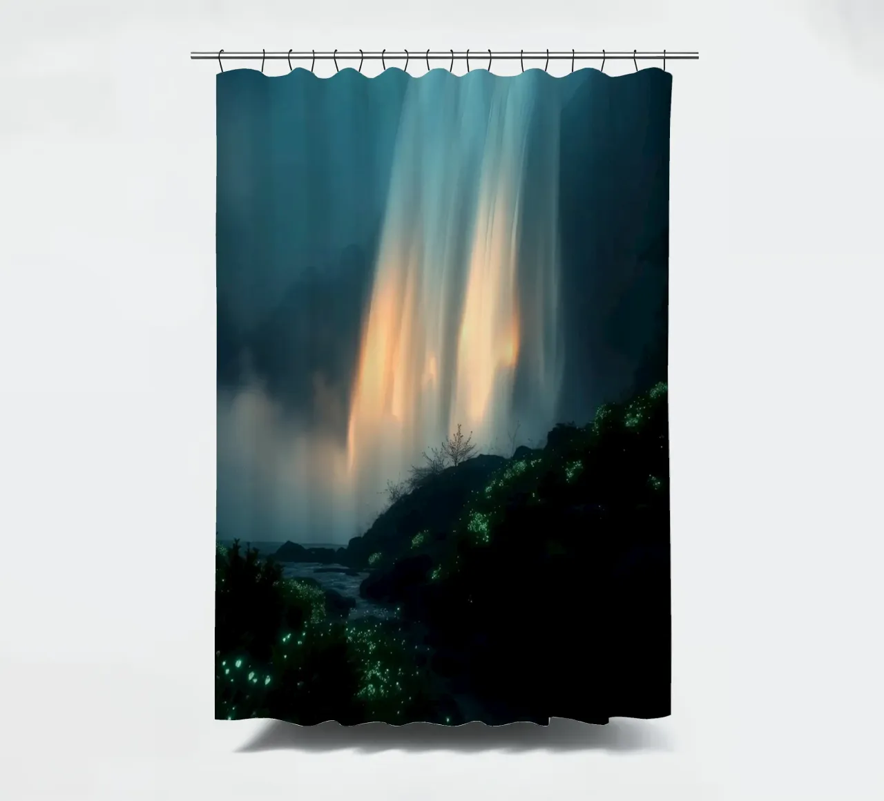 Superbe cascade abstraite avec une flore lumineuse sous la lune rideau de douche de DesignDoodle