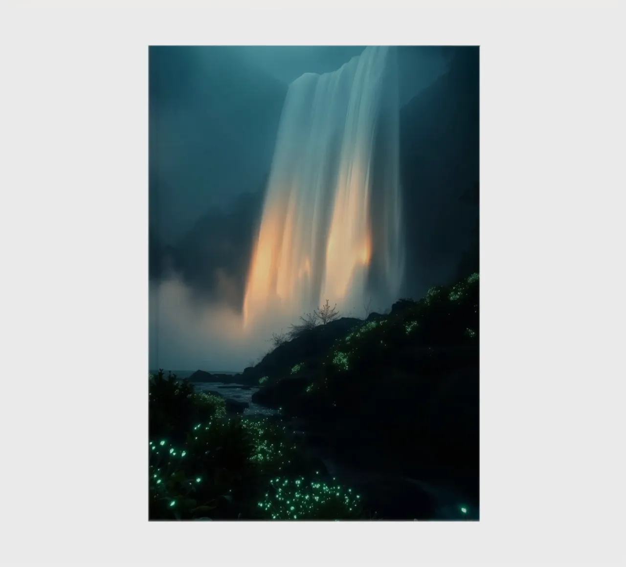 Superbe cascade abstraite avec une flore lumineuse sous la lune carnet de notes de DesignDoodle