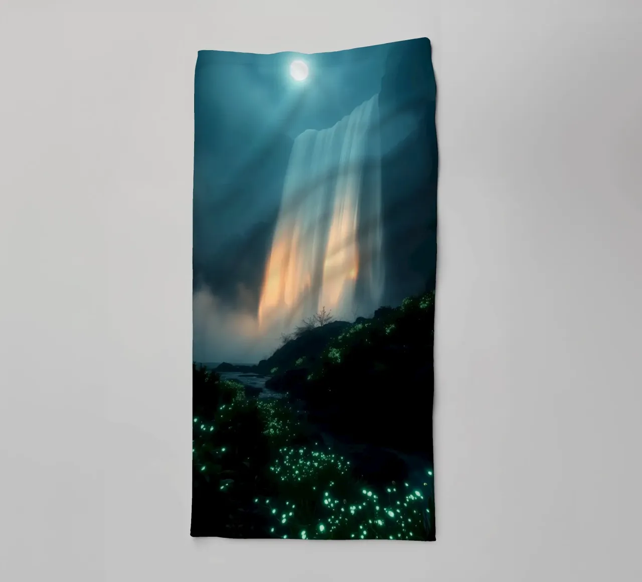 Superbe cascade abstraite avec une flore lumineuse sous la lune serviette de bain de DesignDoodle