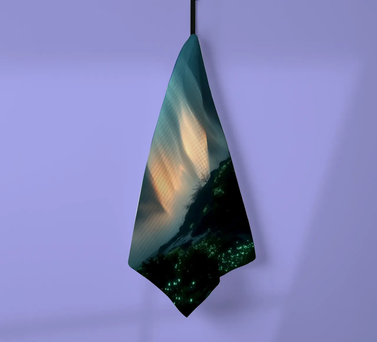 Superbe cascade abstraite avec une flore lumineuse sous la lune torchon de DesignDoodle