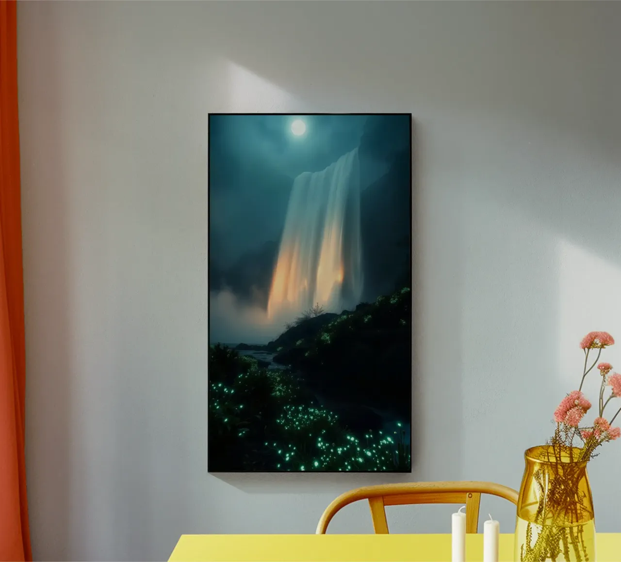 Superbe cascade abstraite avec une flore lumineuse sous la lune plexiglas de DesignDoodle