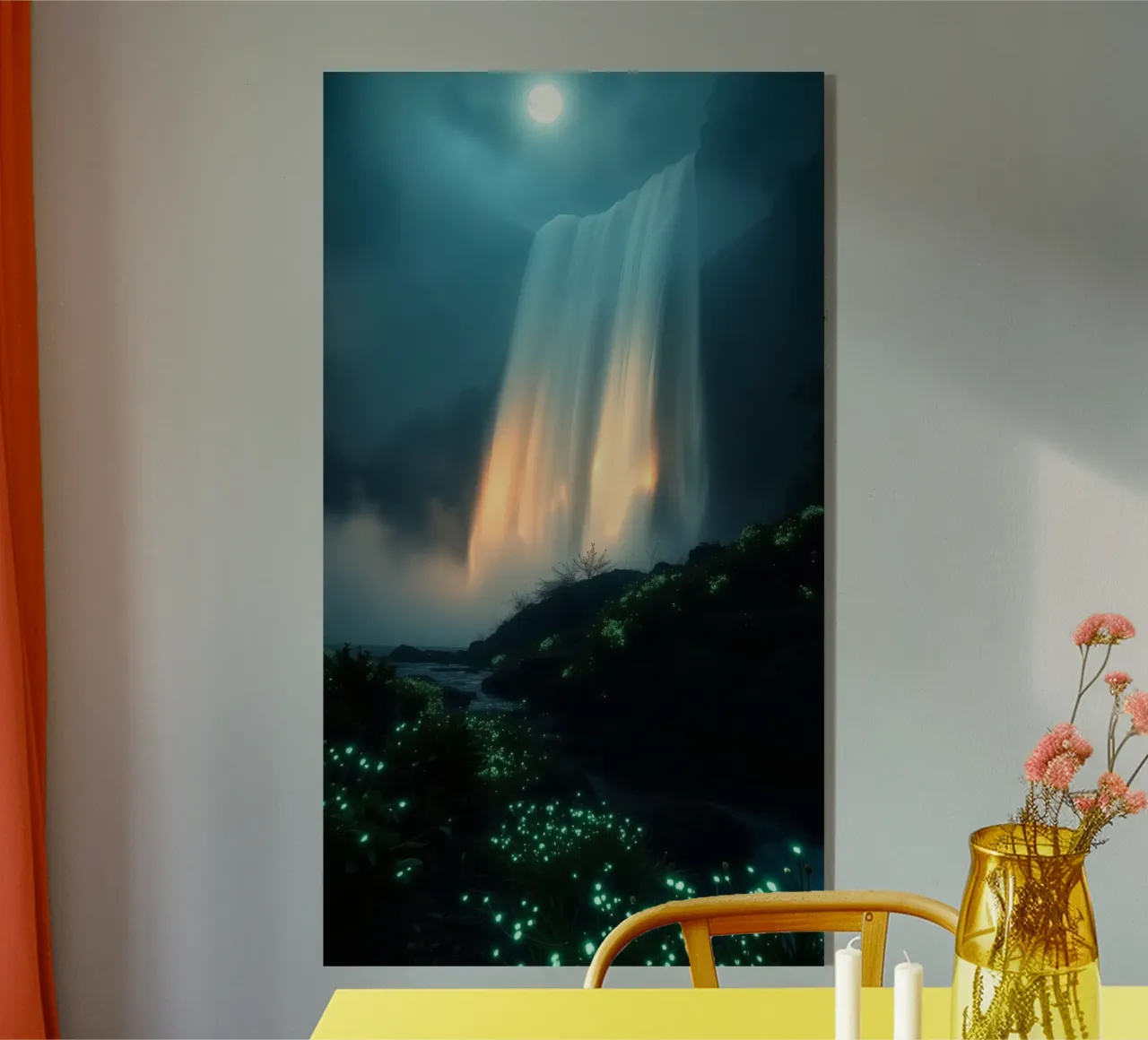 Superbe cascade abstraite avec une flore lumineuse sous la lune plexiglas de DesignDoodle