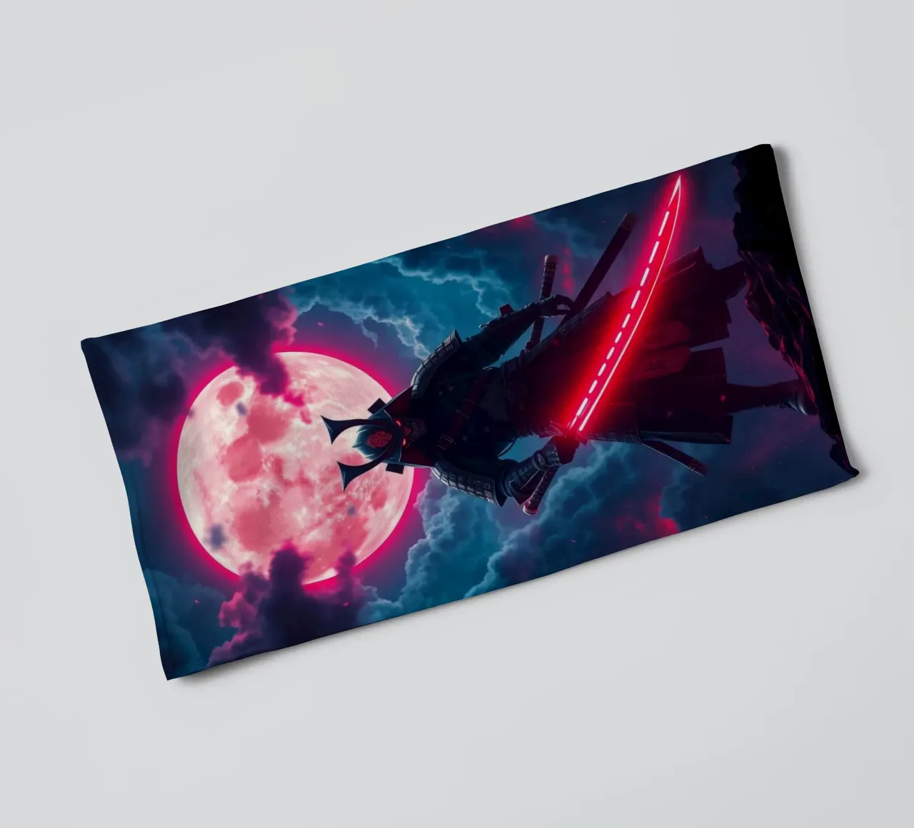 Epic samurai warrior under a glowing moon with a red aura towel by DesignDoodle