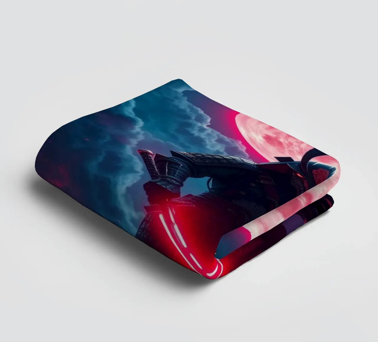 Epic samurai warrior under a glowing moon with a red aura towel by DesignDoodle