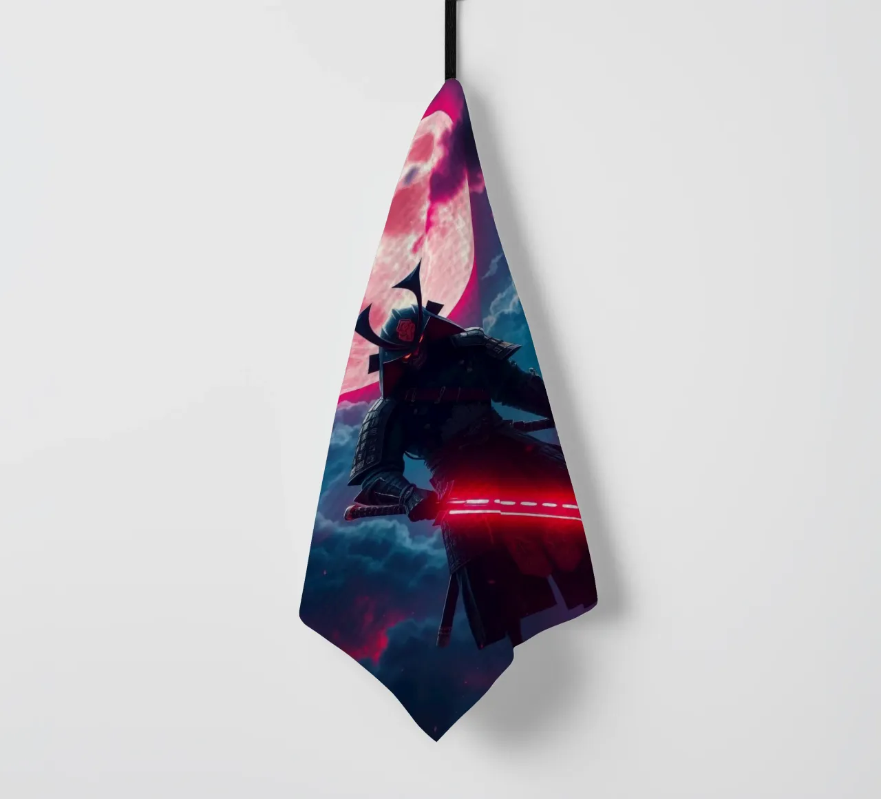 Epic samurai warrior under a glowing moon with a red aura tea towel by DesignDoodle