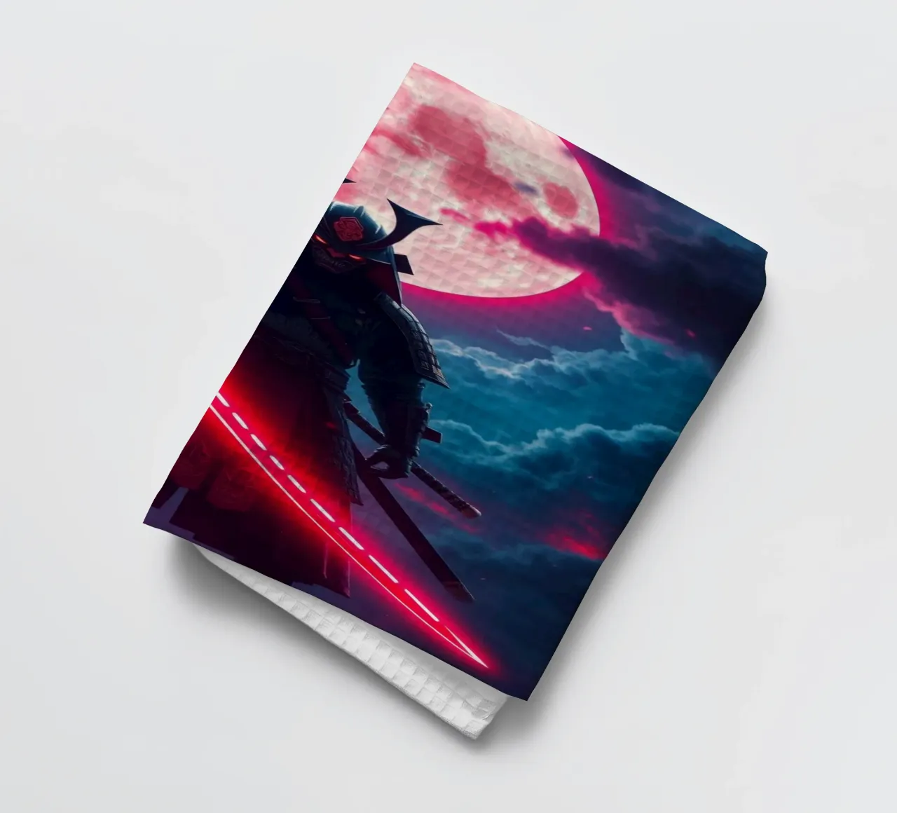 Epic samurai warrior under a glowing moon with a red aura tea towel by DesignDoodle