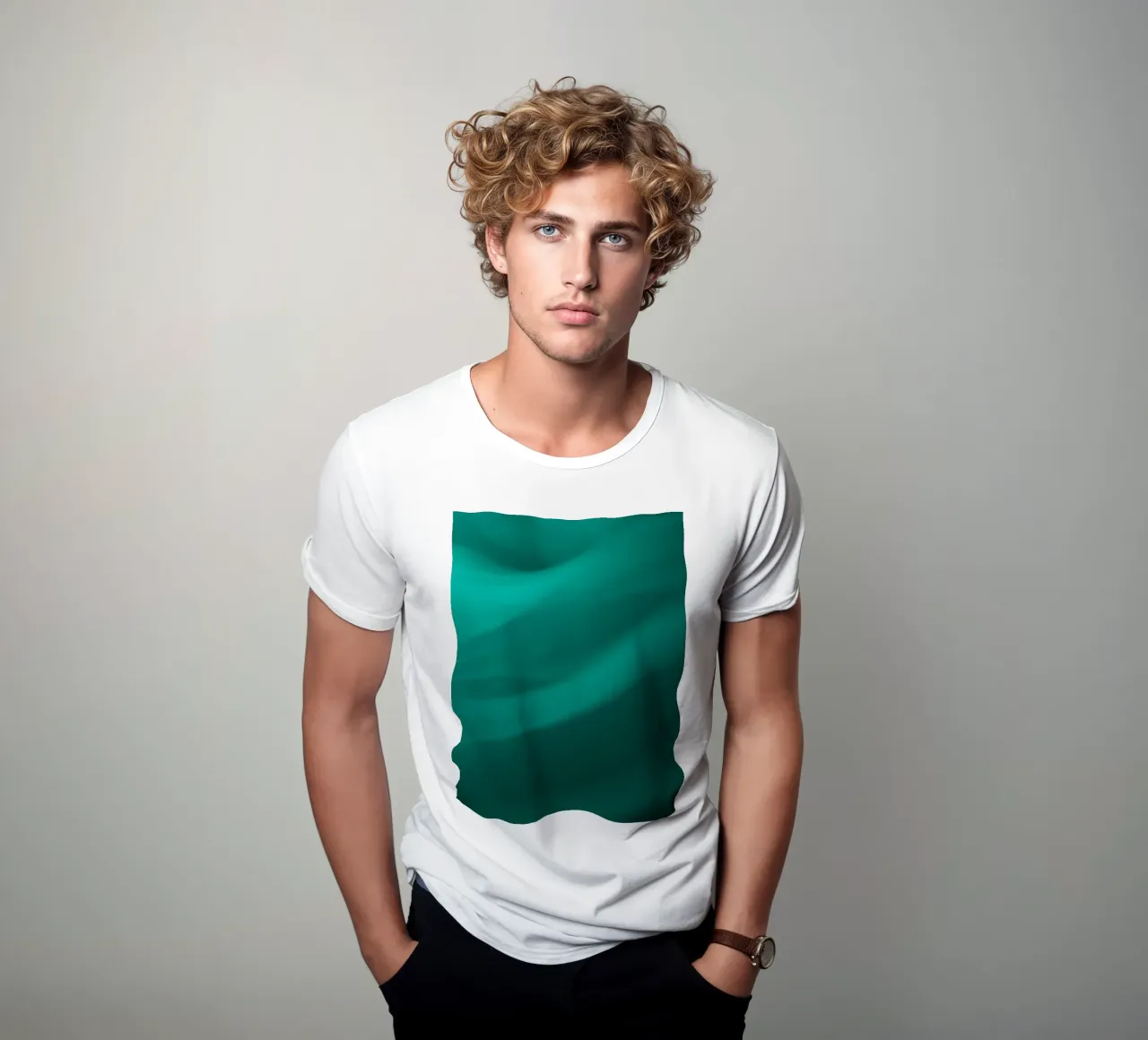 Fluid green turquoise waves in a serene abstract background t-shirt by DesignDoodle