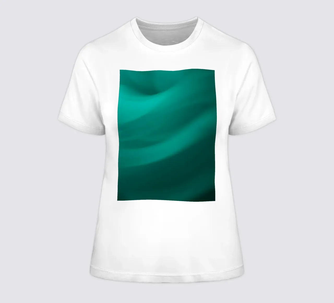 Fluid green turquoise waves in a serene abstract background women's fitted t-shirt by DesignDoodle