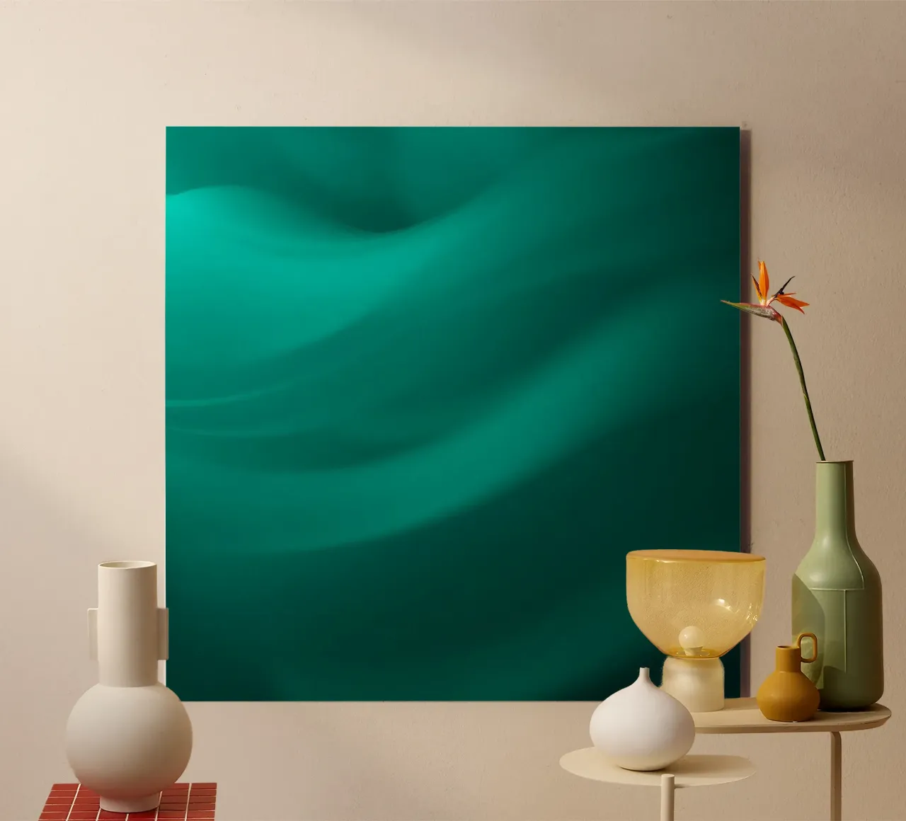 Fluid green turquoise waves in a serene abstract background alu-dibond by DesignDoodle