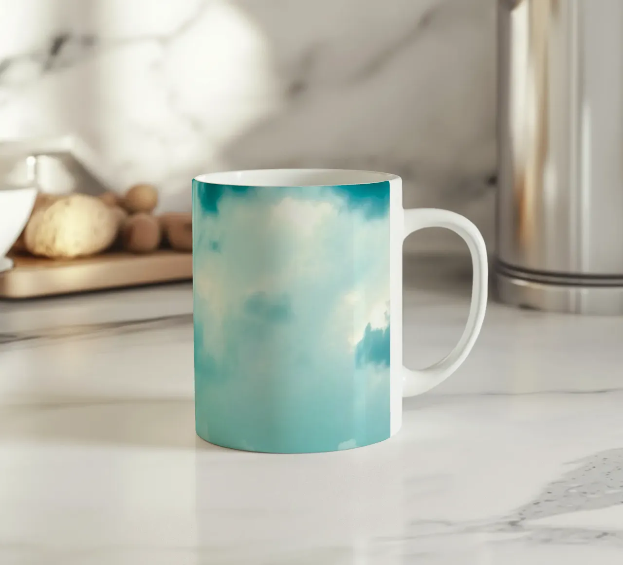 Un cielo dinamico su un oceano calmo crea uno scenario sereno per il mobi tazza in ceramica da DesignDoodle