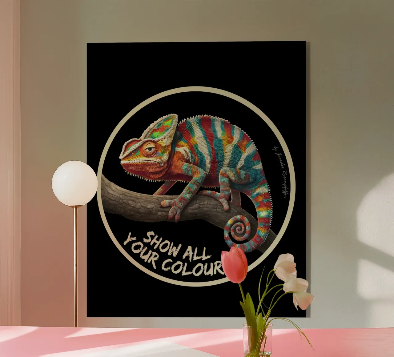 Chamäleon mit Text mostra tutti i tuoi colori plexiglass da lessstressnerd