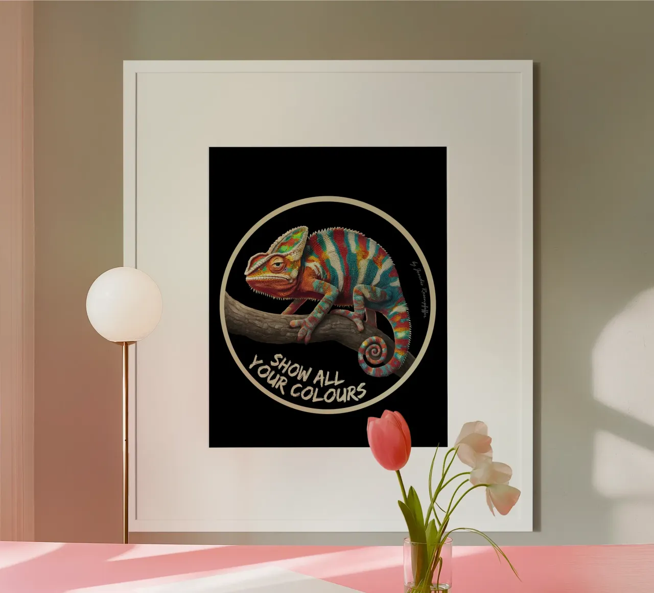 Chamäleon mit Text mostra tutti i tuoi colori carta hahnemühle da lessstressnerd