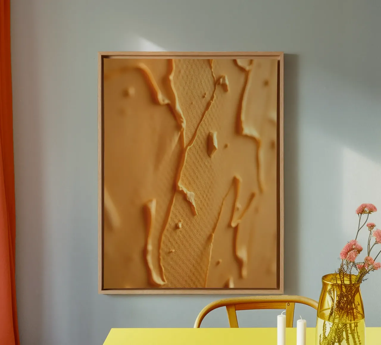 Gestructureerd abstract behang achtergrond warme tinten canvas van DesignDoodle