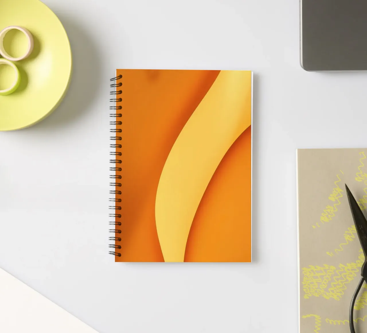 Vibrant curved orange abstract background design spiral notebook by DesignDoodle