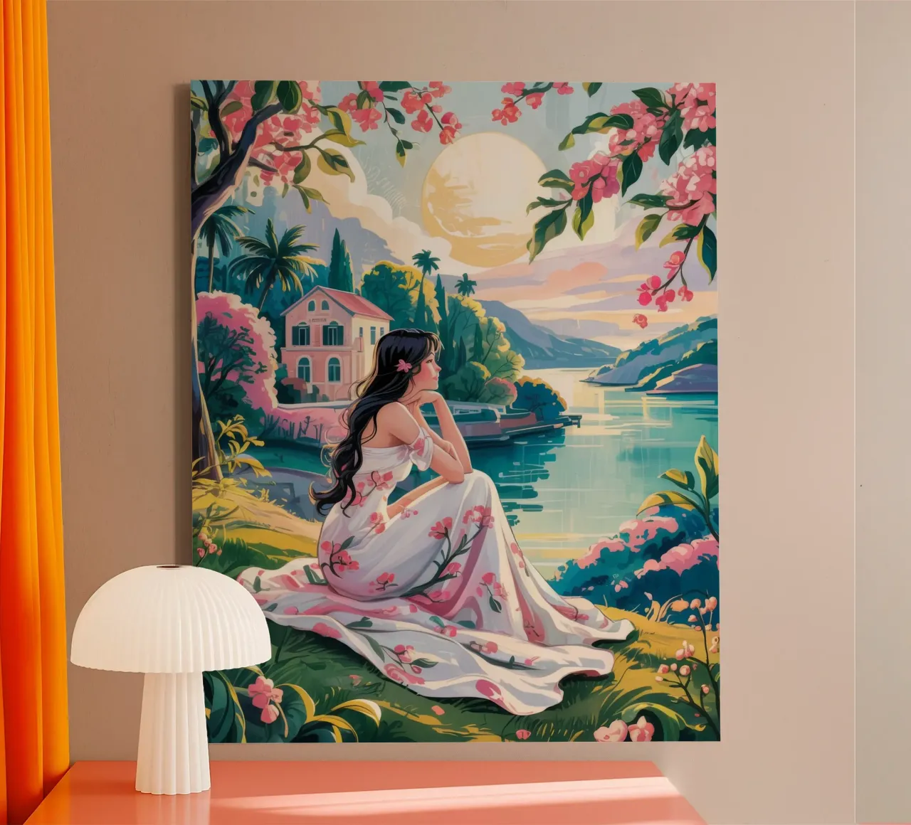Rust aan de rivier canvas met Baklijst van Murni Strokes