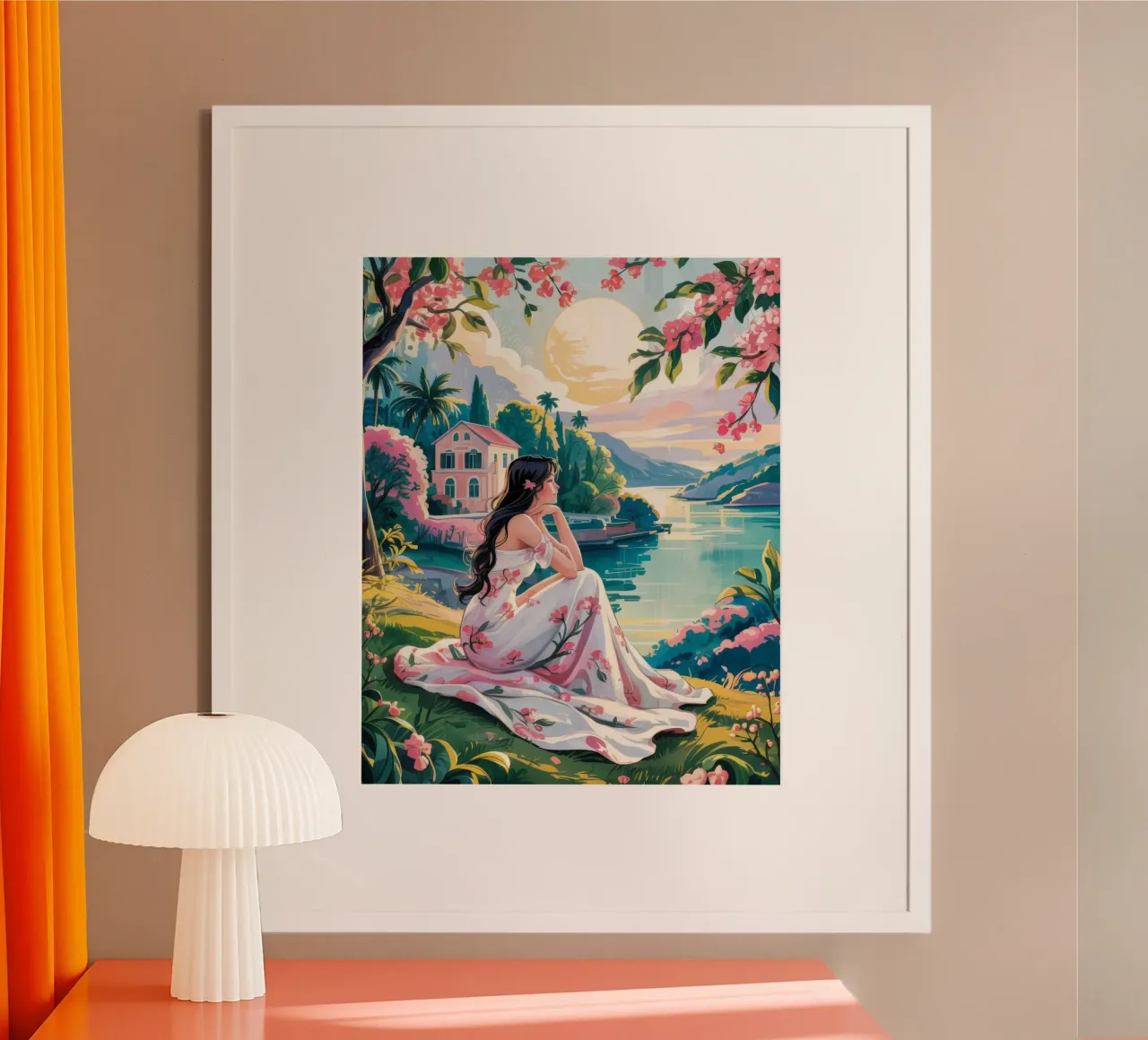 Tranquillità del fiume poster con telaio in plastica da Murni Strokes