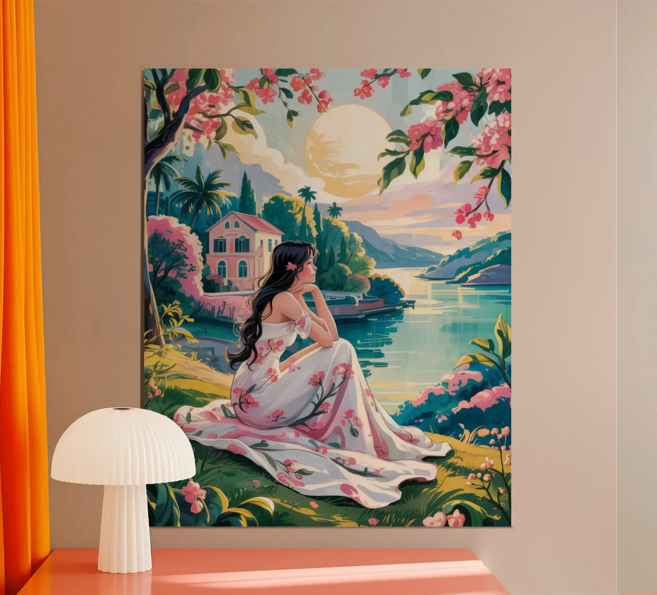 Tranquillità del fiume poster con telaio in plastica da Murni Strokes