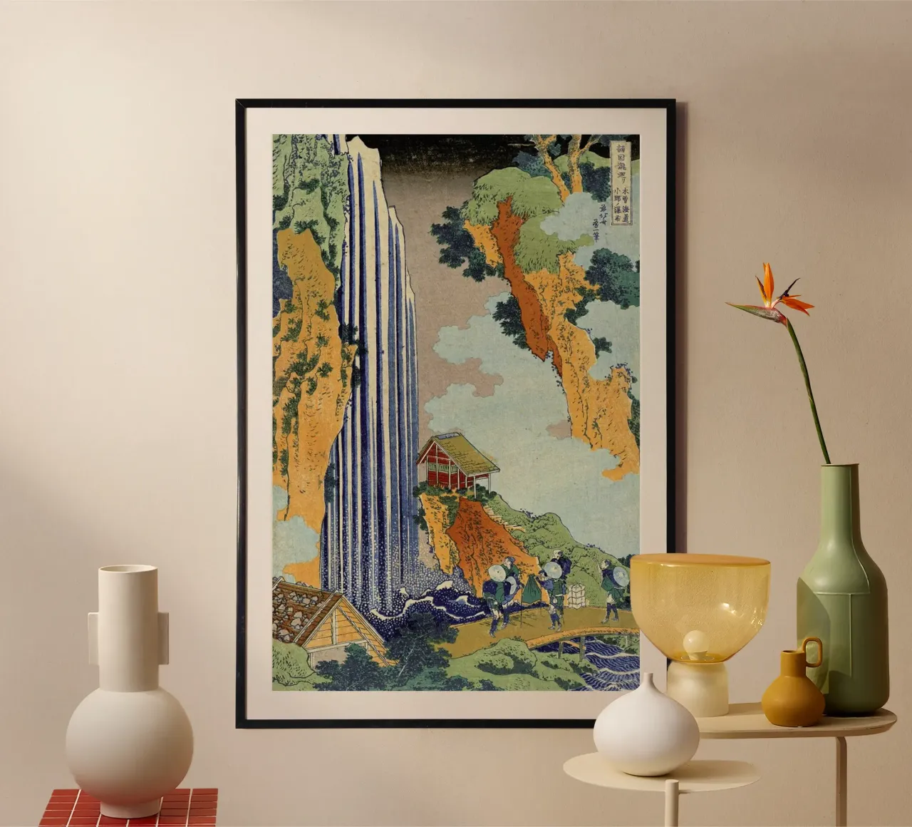 Hokusai - Ono Waterfall, the Kiso Highway poster con telaio in alluminio da ARTOTHEK