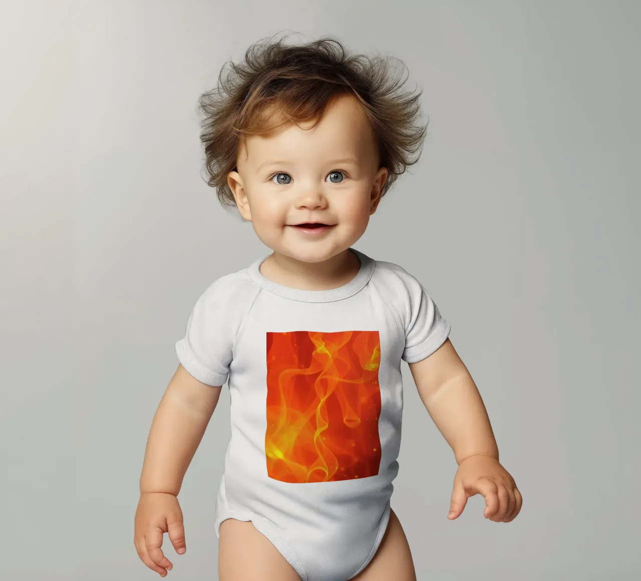 abstract art with flowing orange and yellow fiery lines short-sleeve baby romper by DesignDoodle
