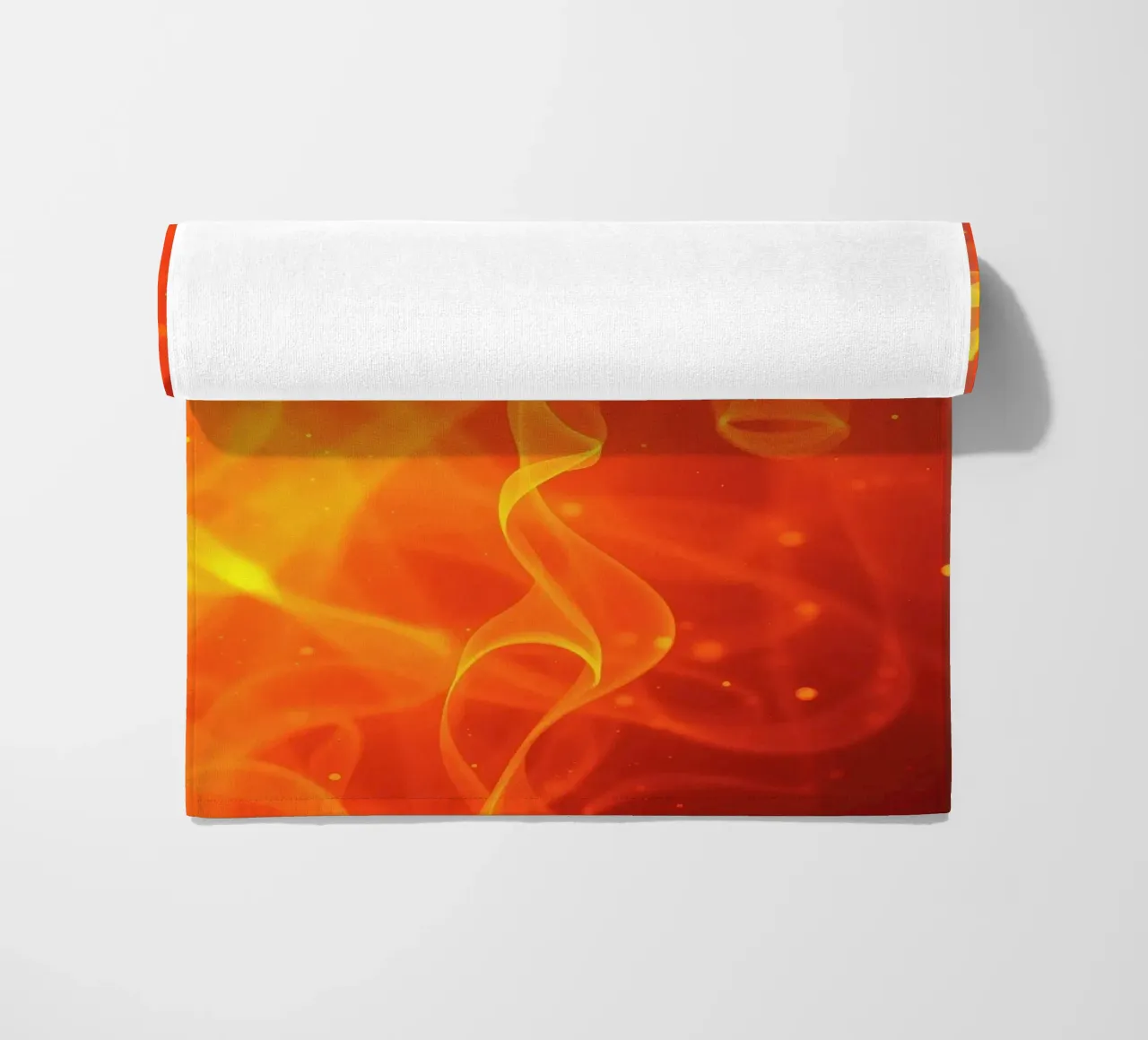 abstract art with flowing orange and yellow fiery lines beach towel by DesignDoodle