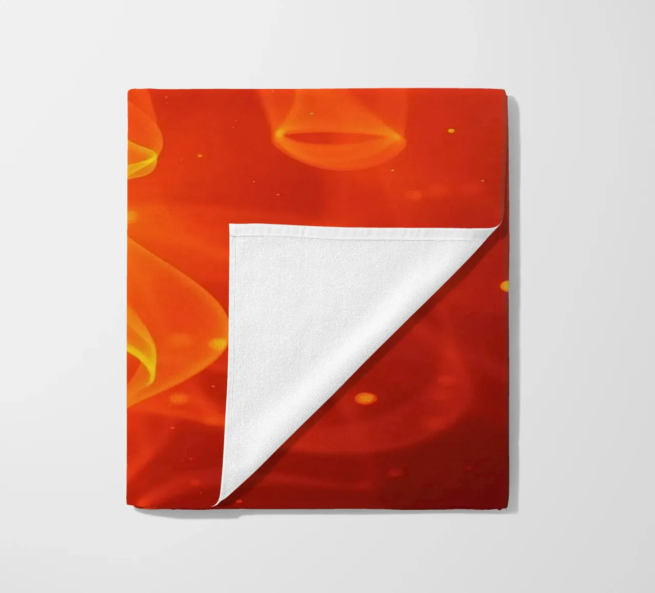 abstract art with flowing orange and yellow fiery lines beach towel by DesignDoodle