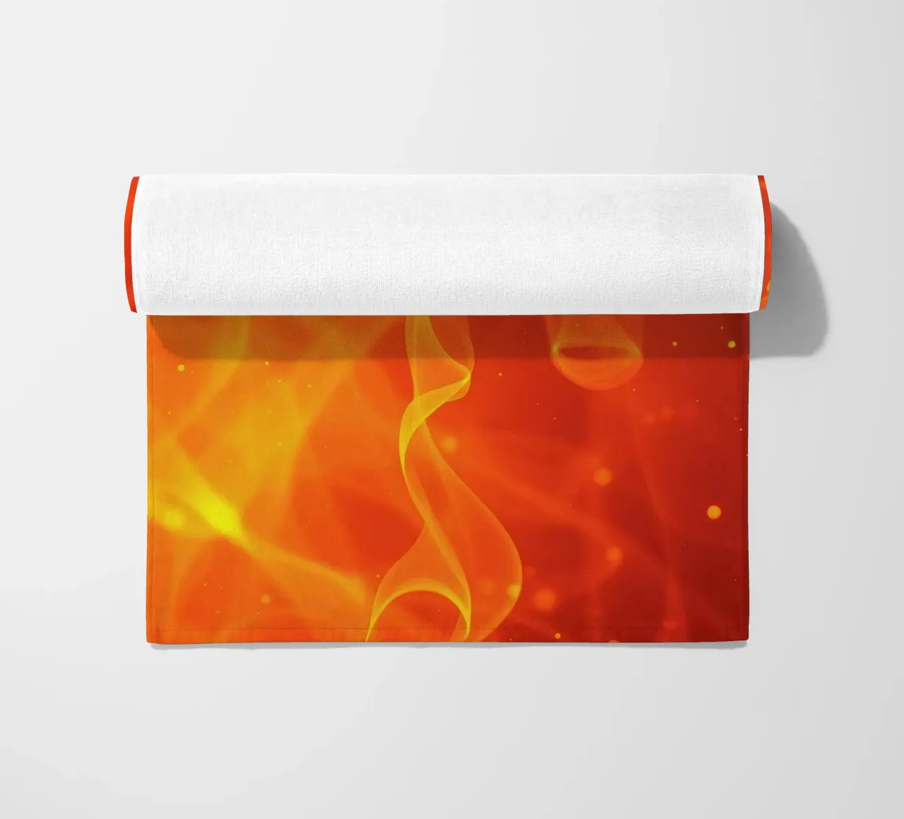 abstract art with flowing orange and yellow fiery lines beach towel by DesignDoodle