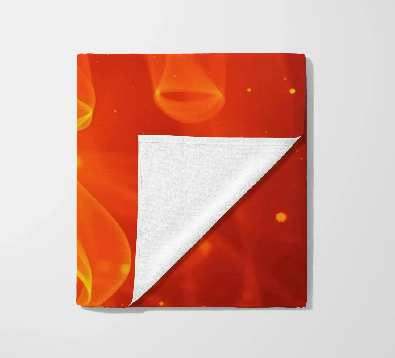 abstract art with flowing orange and yellow fiery lines beach towel by DesignDoodle