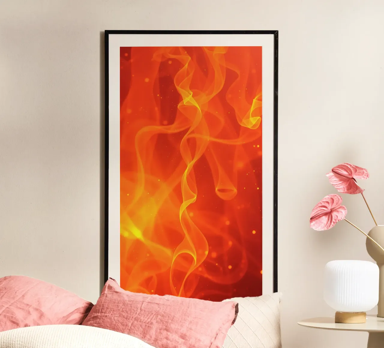 abstract art with flowing orange and yellow fiery lines hahnemühle by DesignDoodle