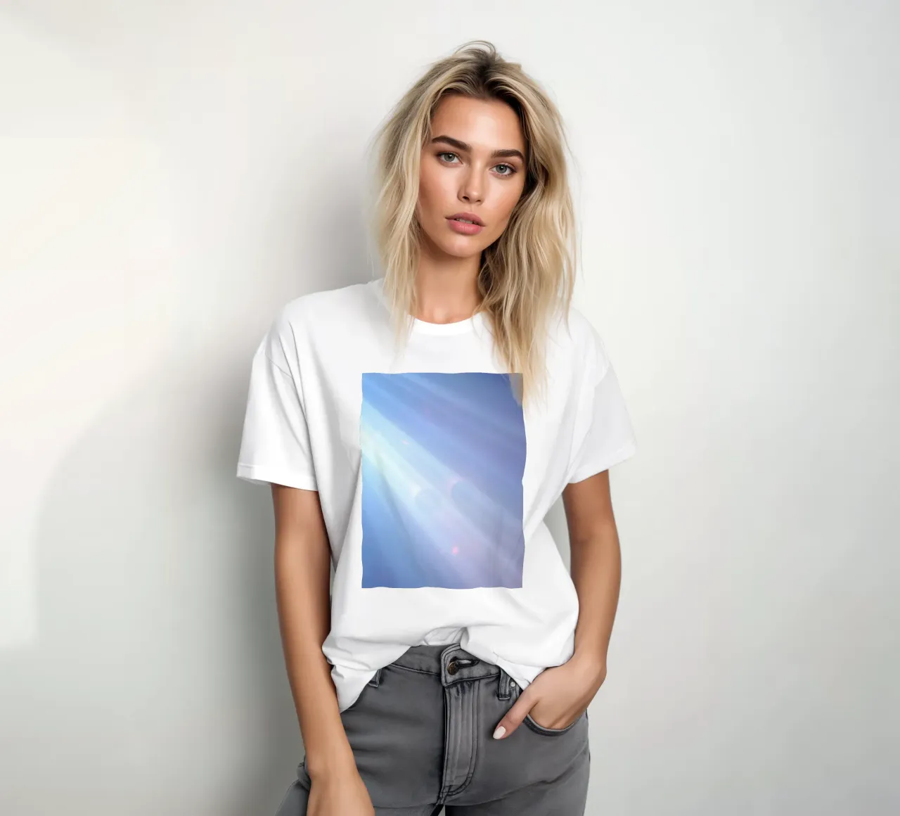 Soft blue light beams create a calming abstract background t-shirt by DesignDoodle