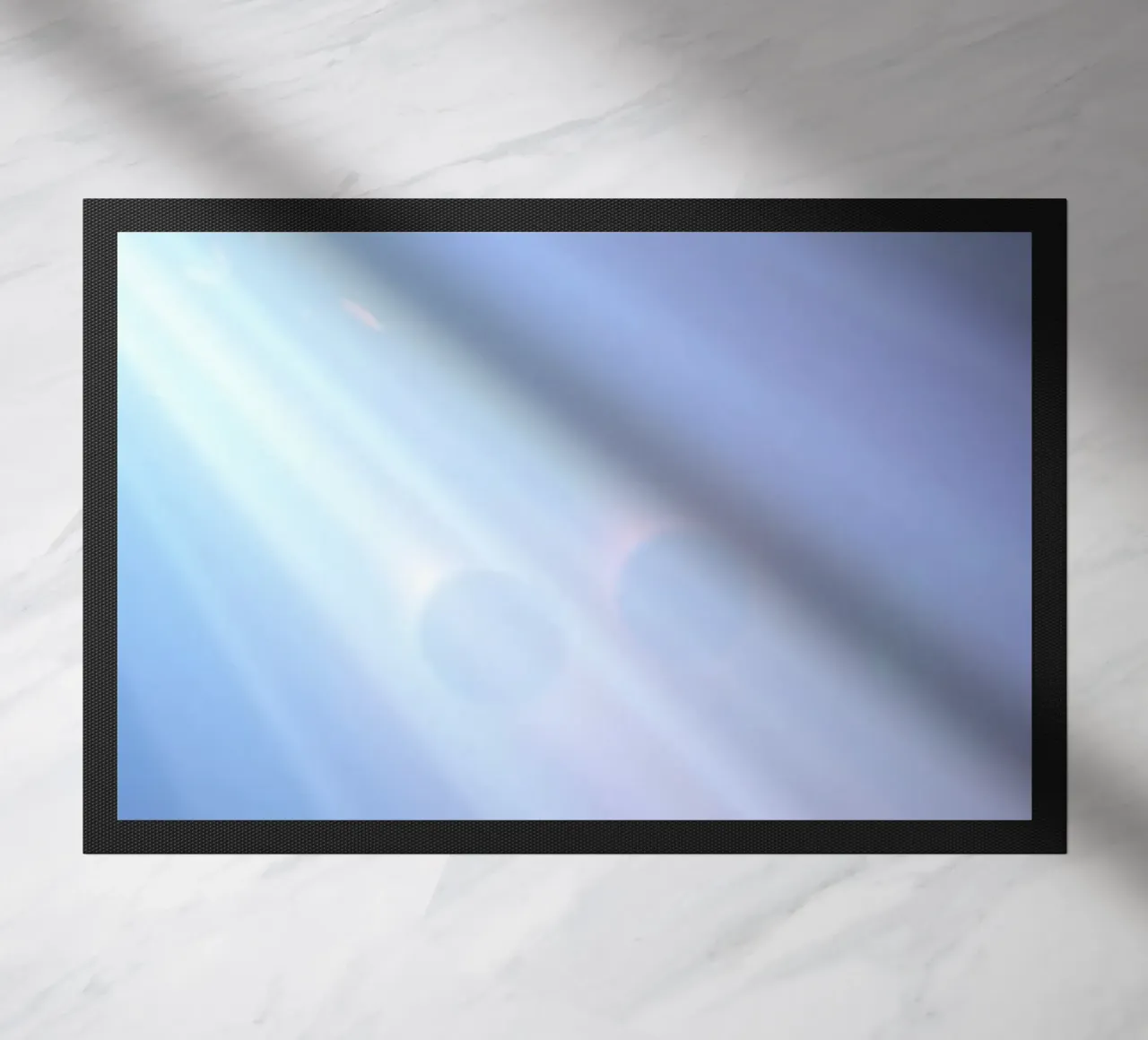 Soft blue light beams create a calming abstract background doormat by DesignDoodle
