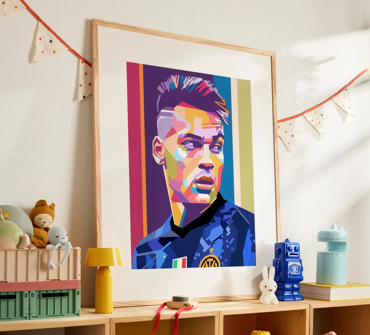 Lautaro Martinez Pop Art Porträt Poster mit Aluminium Rahmen von Hantamrata