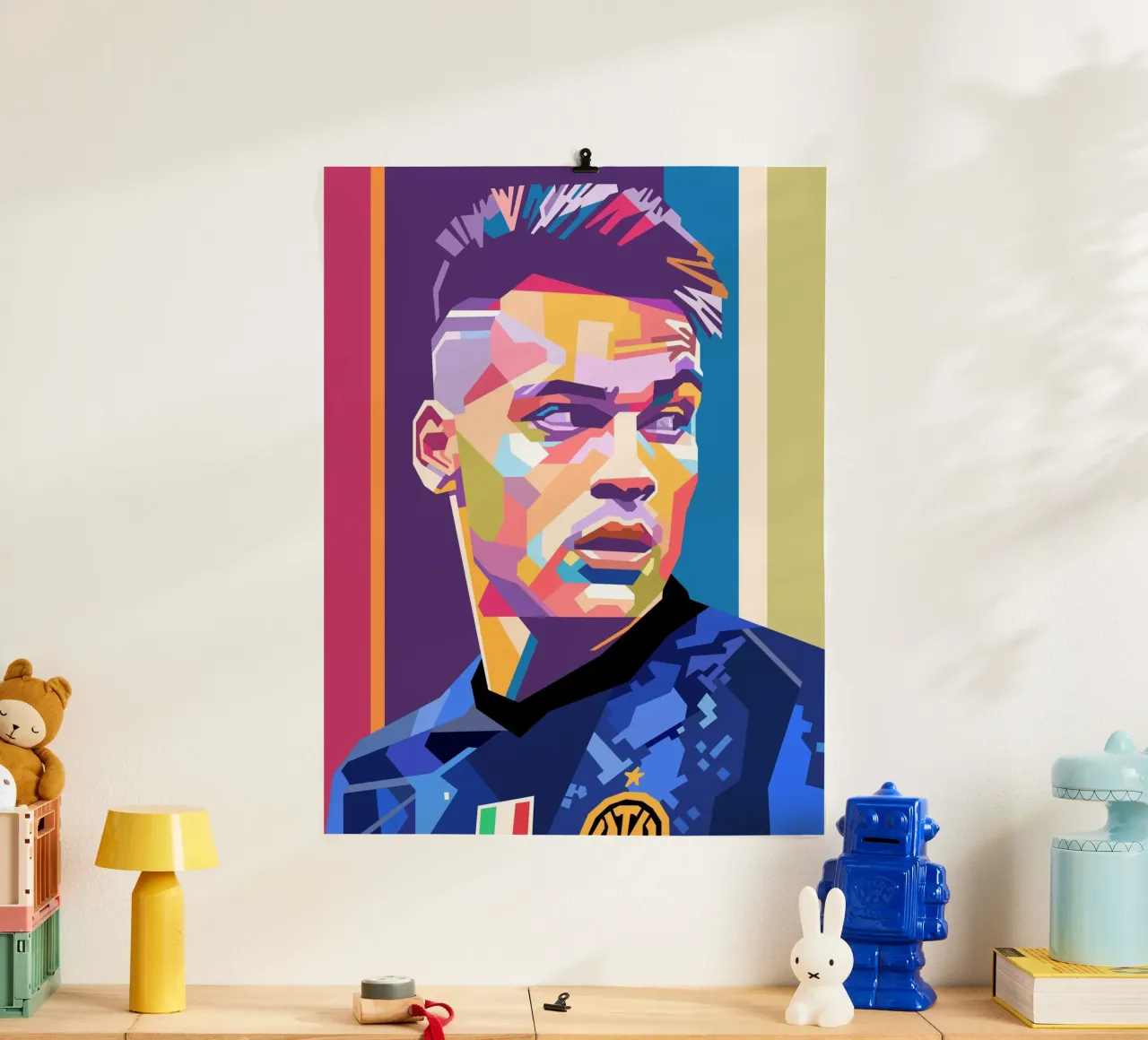 Lautaro Martinez Pop Art Porträt Poster mit Aluminium Rahmen von Hantamrata