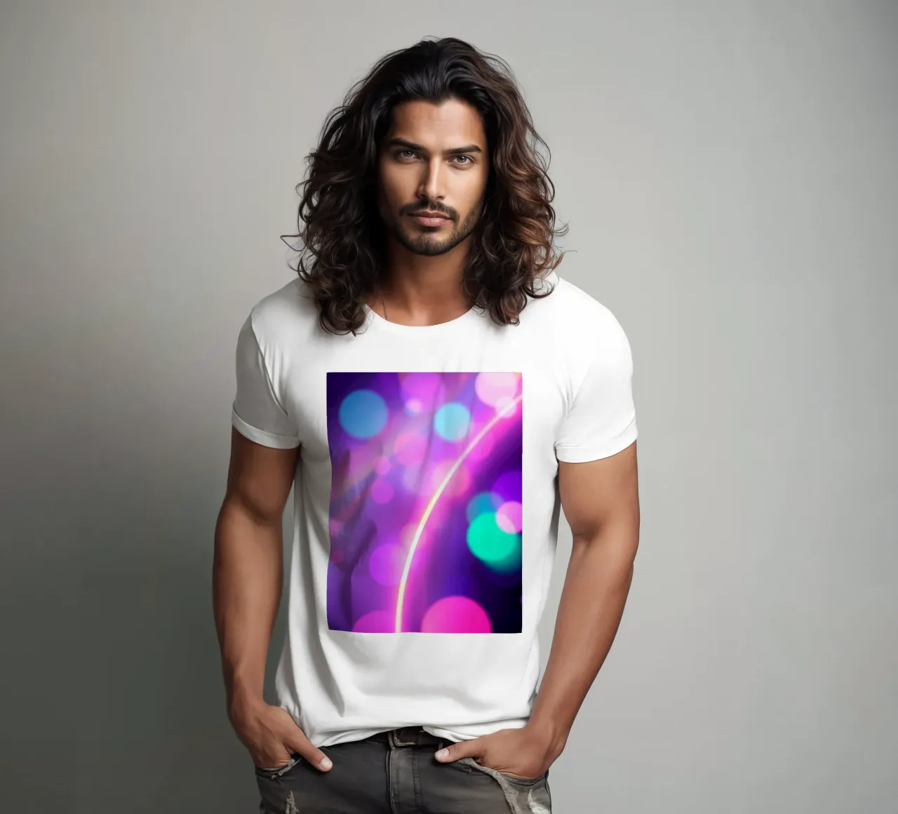 Vibrant abstract background with colorful circles blurred t-shirt by DesignDoodle
