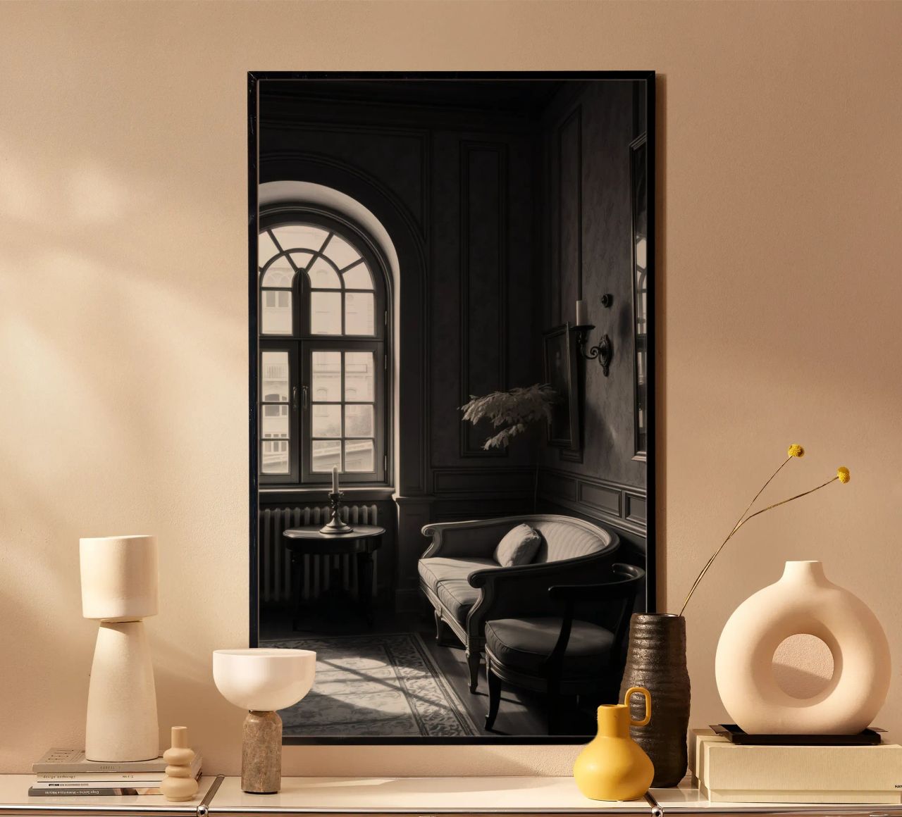 Intérieur élégant en noir et blanc avec mobilier vintage poster de DesignDoodle