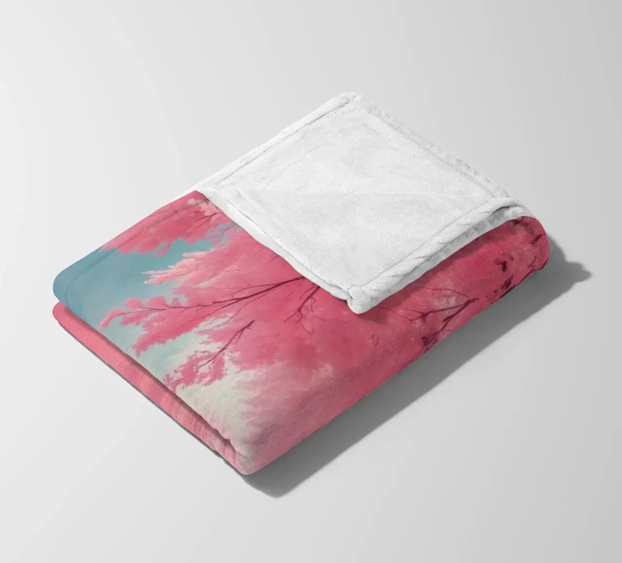 Alberi di ciliegio in fiore di colore rosa brillante costeggiano una strada serena sotto coperta in pile da DesignDoodle