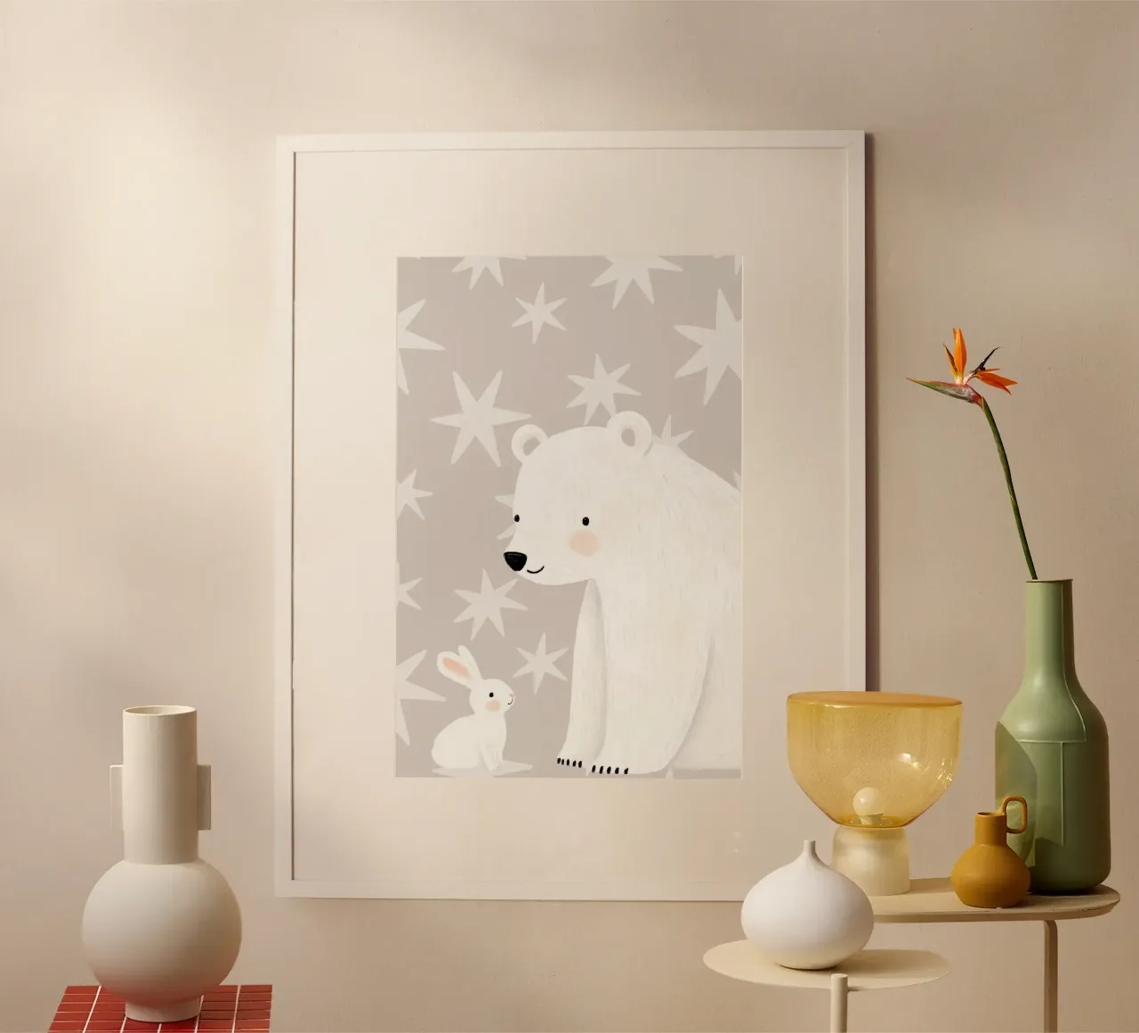 Stampa orso polare per cameretta, decorazione camera bambini, orso polare carino poster con telaio in legno da Little Lola