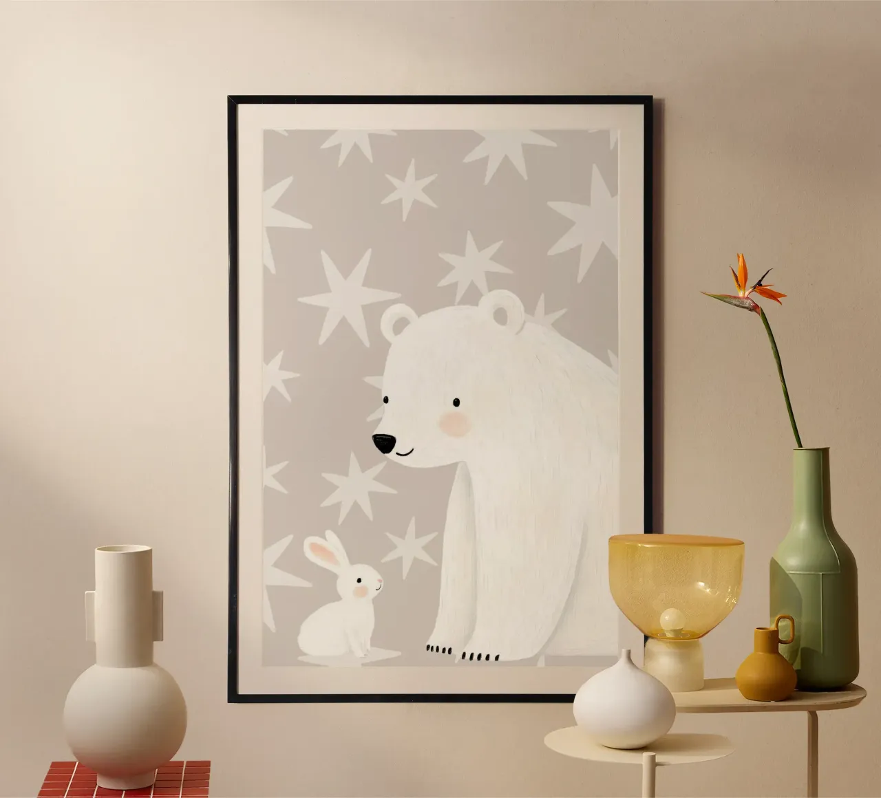 Stampa orso polare per cameretta, decorazione camera bambini, orso polare carino poster con telaio in legno da Little Lola