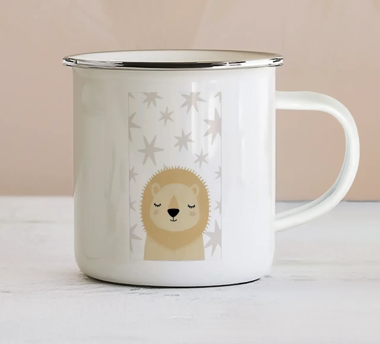 Leeuwenprint voor babykamer, Schattige Kids Muurkunst, Safari Print emaille mok van Little Lola