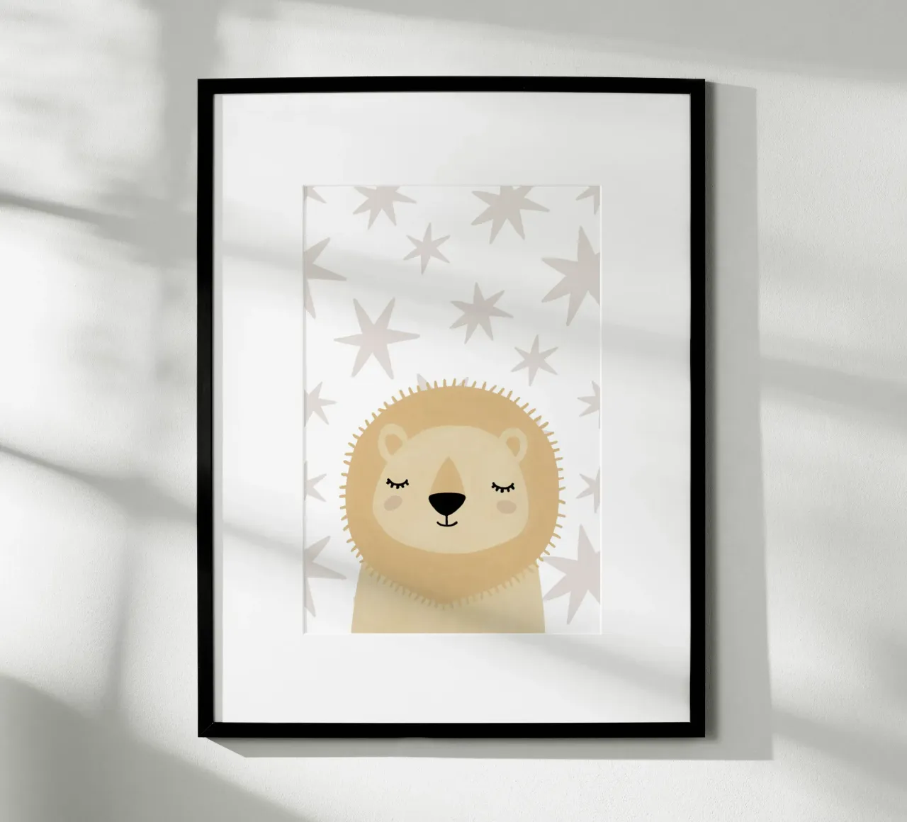 Leeuwenprint voor babykamer, Schattige Kids Muurkunst, Safari Print poster met kunststof frame van Little Lola