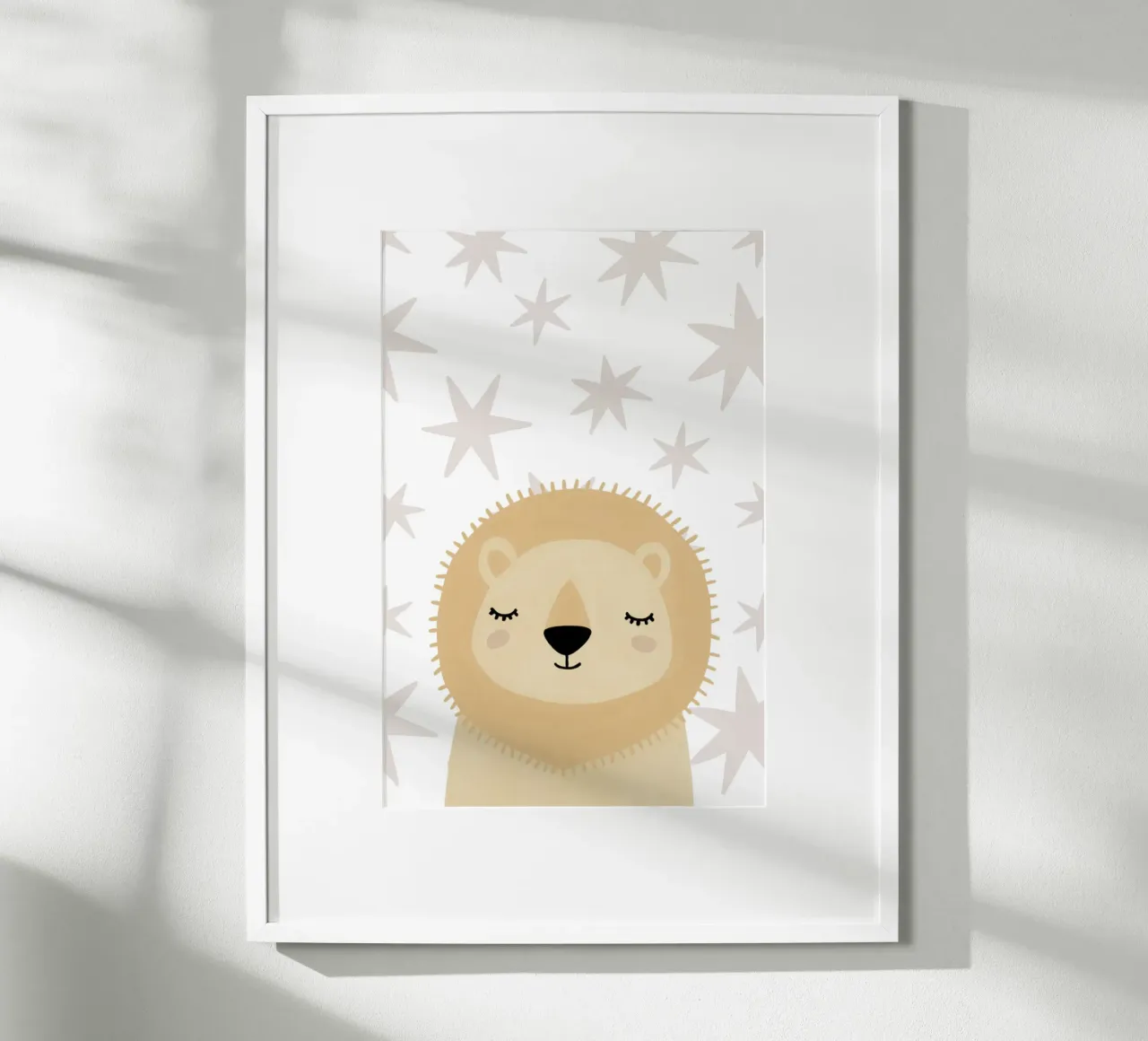 Leeuwenprint voor babykamer, Schattige Kids Muurkunst, Safari Print poster met kunststof frame van Little Lola