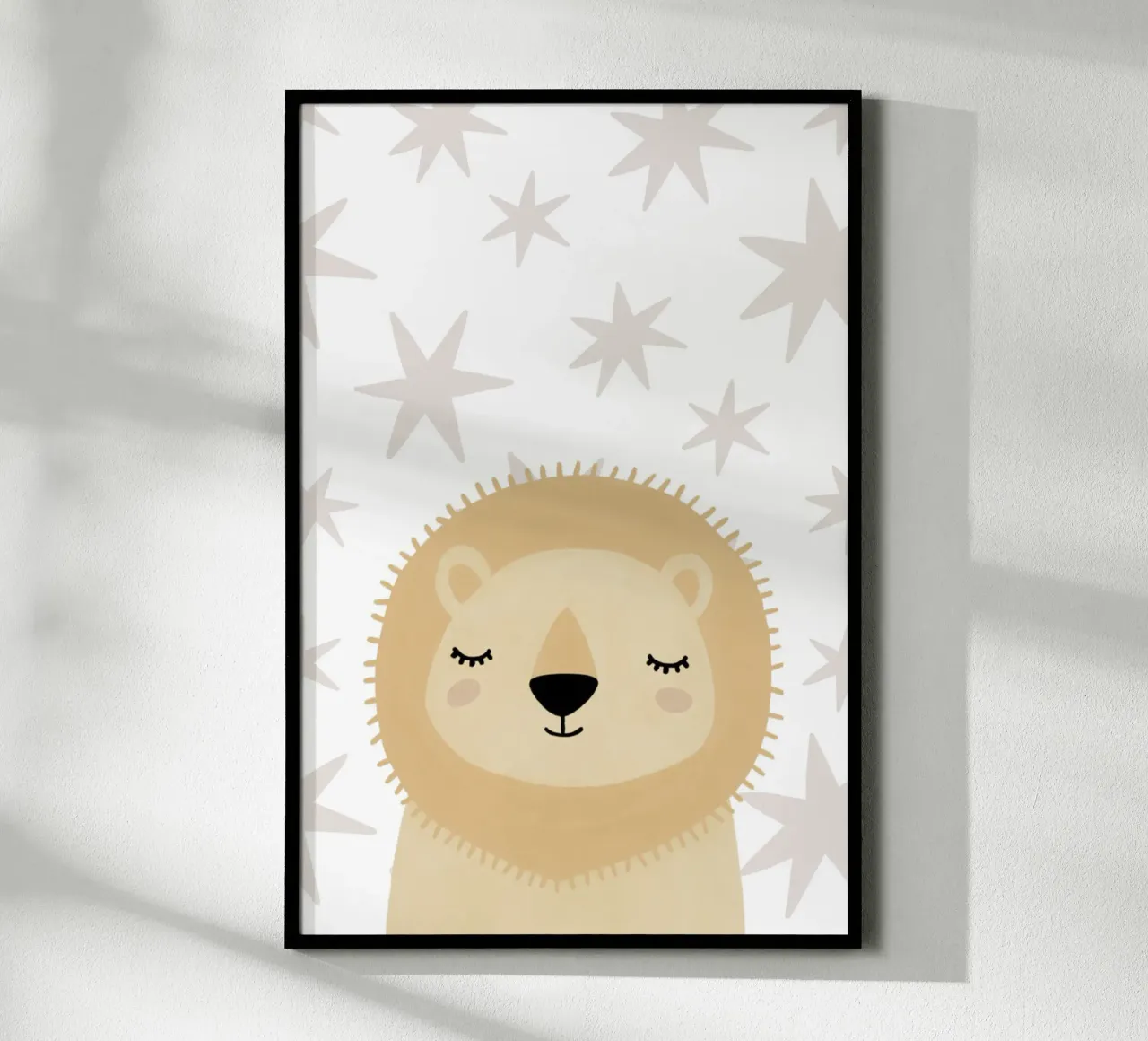 Leeuwenprint voor babykamer, Schattige Kids Muurkunst, Safari Print poster met kunststof frame van Little Lola