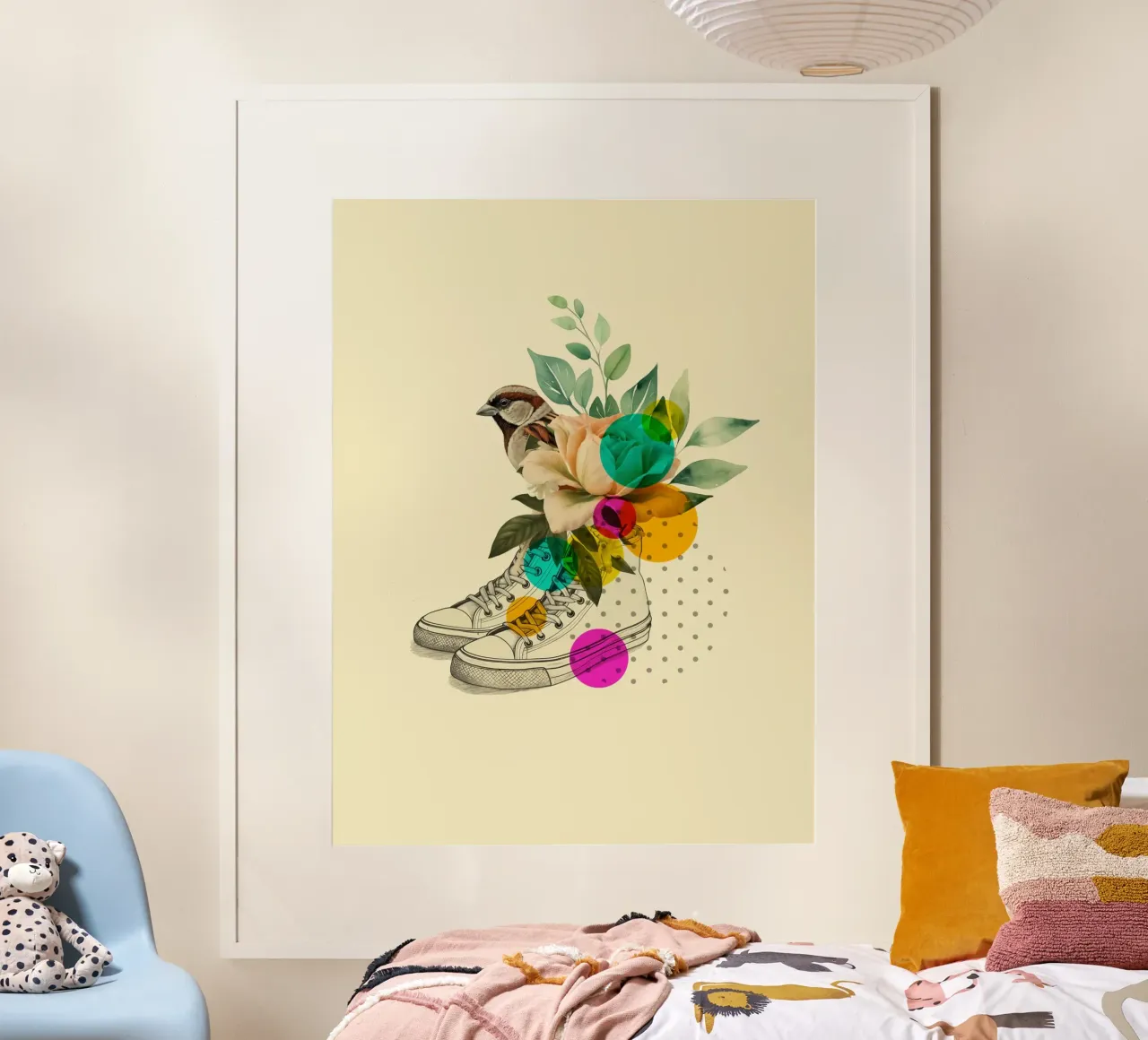 Floral Steps: Nature in Sneakers poster con telaio in legno da Indigo Rain
